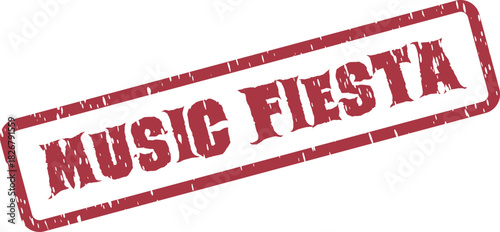 Lively Red Music Fiesta Grunge Rubber Stamp for Celebrations and Entertainment