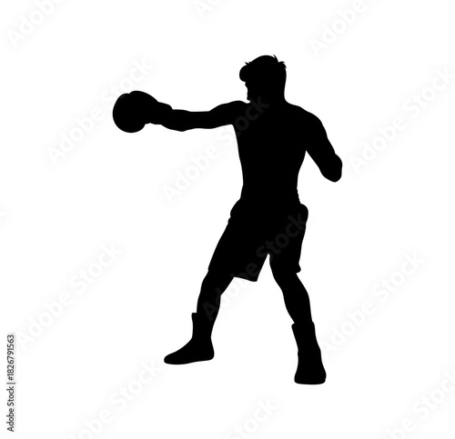 Silhouette of a boxer throwing a punch in a fighting stance