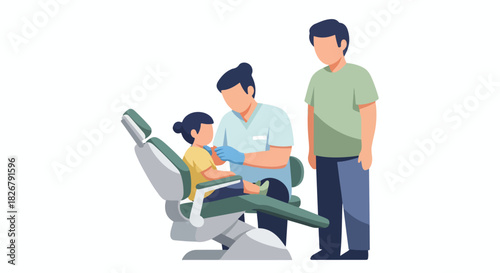 Dentist examining child's teeth while parent watches, providing a sense of security and promoting oral health with a friendly and approachable atmosphere