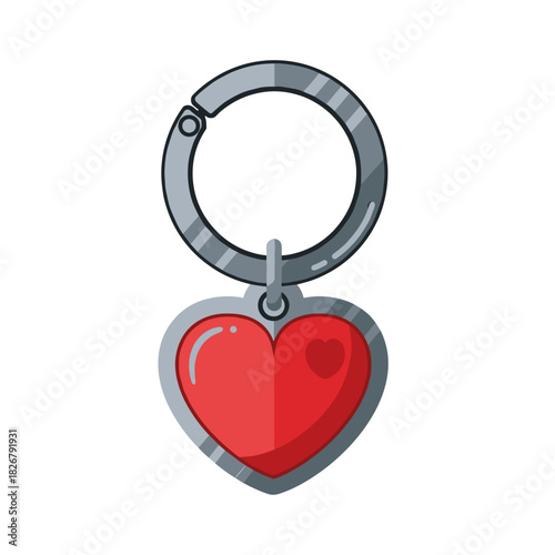 Heart-shaped keychain illustration on white background, romantic gift and accessory symbol