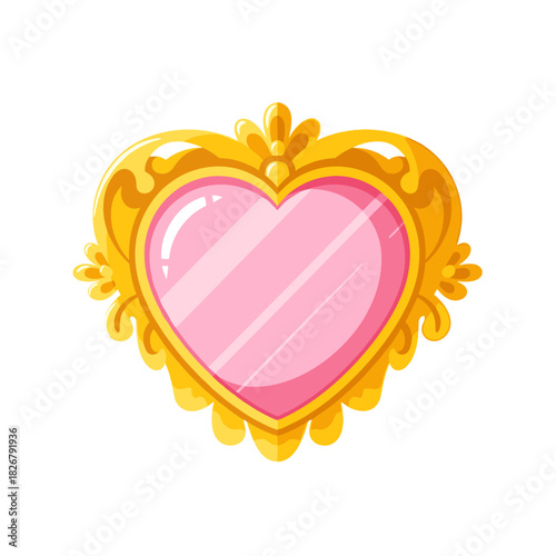 Ornate heart-shaped mirror with golden frame for romantic or decorative home styling