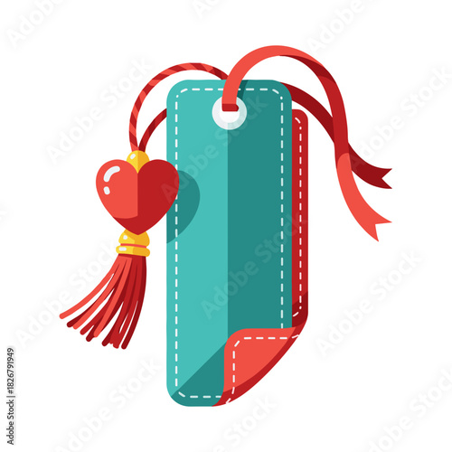 Heart Shaped Bookmark with Red Tassel and Ribbon on Isolated Background, Reading Accessories and Gifts