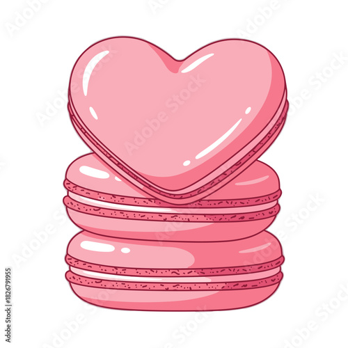Heart-shaped pink macarons stack illustration, Valentine's Day dessert celebration