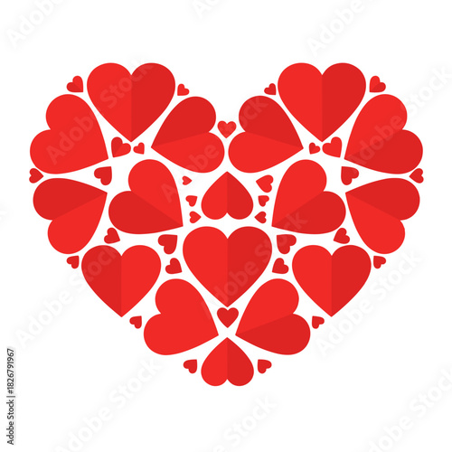 Red Heart Shape Composed of Multiple Smaller Hearts, Love and Romance Symbol