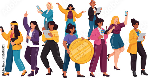 WebEmpowered Women in Tech  Ten Diverse Figures Engaged in Digital Communication, Finance, and Modern Connectivity Across Professional Contexts