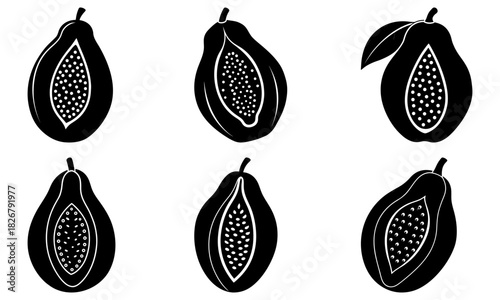 Exotic papaya fruit halves, vibrant tropical summer harvest, healthy eating lifestyle, botanical art, eye-catching foodie illustrations, tasty ingredients