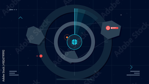 Futuristic dark background with scanning radar and heads-up display interface elements