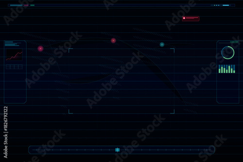 Futuristic dark blue heads-up display background with digital data elements and targeting system interface
