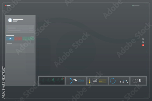 Dark mode user interface dashboard template with data visualization and profile panel