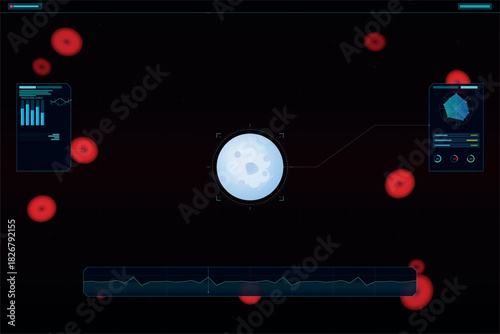 High-tech diagnostic interface displaying cellular activity and real-time health metrics