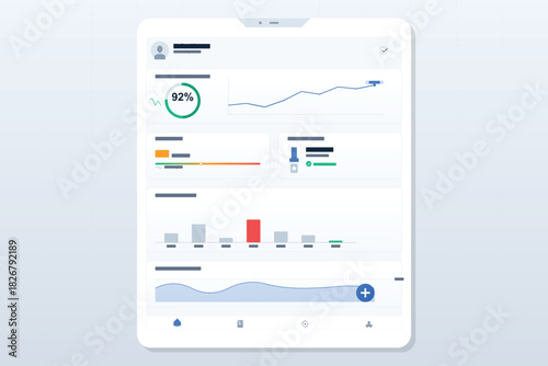 Mobile application dashboard showing business analytics and financial data charts