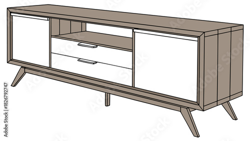 Modern minimalist media console with sleek design, perfect for stylish living rooms and entertainment spaces, offering ample storage and contemporary flair