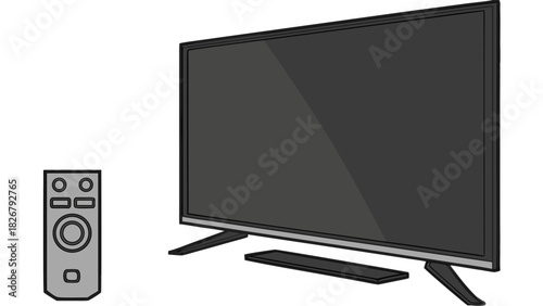 Sleek modern television and remote control, perfect for streaming movies and shows, adding style to your living room with this entertainment system