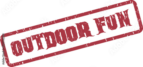 Red Grunge Rubber Stamp with Outdoor Fun Text for Recreational Activities and Play