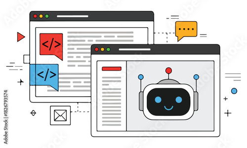 Web Development, Chatbot, and Mobile App Vector Illustrations: Programming, Customer Support, and Digital Life Graphics