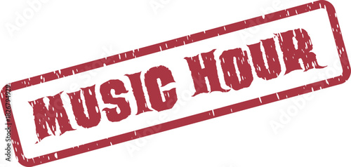 Essential Red Music Hour Grunge Rubber Stamp for Dedicated Listening Sessions