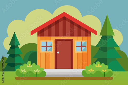 Cartoon cozy garden shed vector illustration