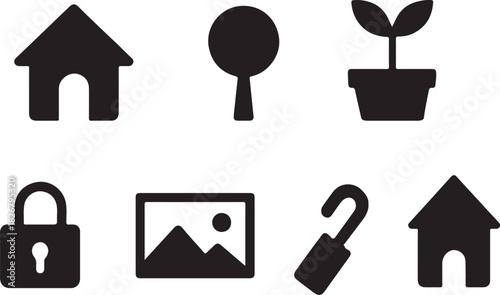 Tree house gallery lock banana and other fruits vector icons