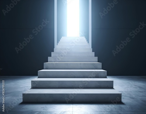 Contemporary Floating Stairs Rising Toward Abstract Light Source, PNG Cutout