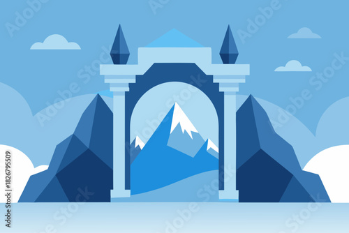 Cartoon frosty mountain gate vector illustration