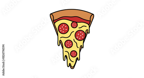 A delicious slice of pepperoni pizza with gooey melting cheese illustration.