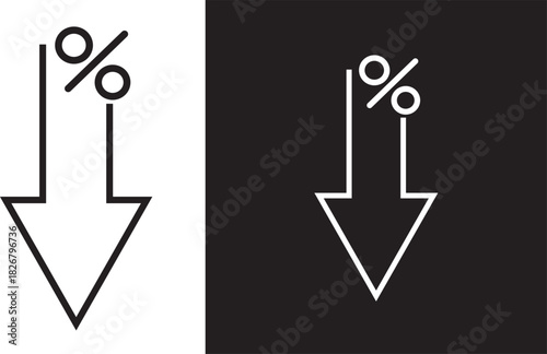 Price drop arrow discount icon silhouette vector, Flat and line style symbols for financial, business, percent down icons editable vector template,

