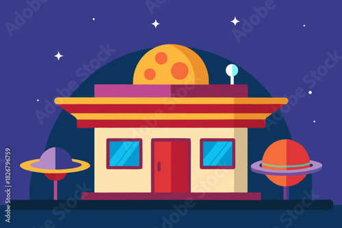 Cartoon outer space diner vector illustration