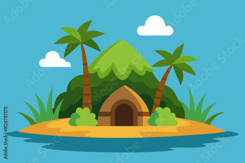 Cartoon island jungle hideout vector illustration