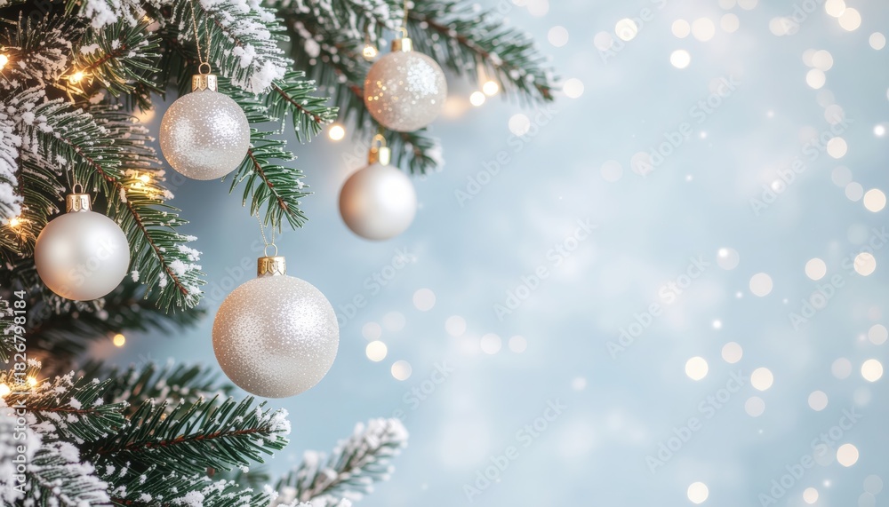 Obraz premium Christmas ornament decoration on pine tree holiday celebration festive environment soft focus viewpoint joyful concept for the winter season