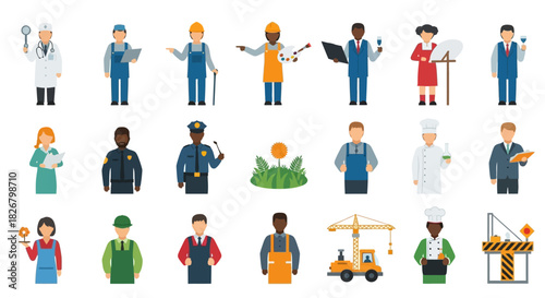 Diverse Group of Professionals Representing Various Occupations and Industries.