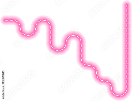 Neon dotted line forming a path shaped by zigzag motion combined with irregularity and squaring with wave flow
