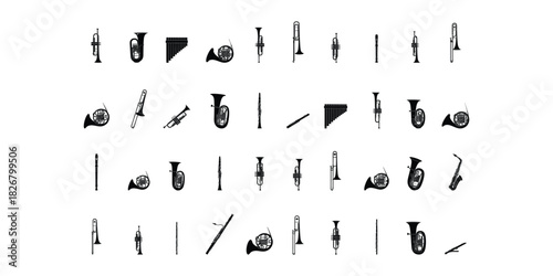 Musical Instrument Icons Collection Monochrome Illustrations for Creative Projects