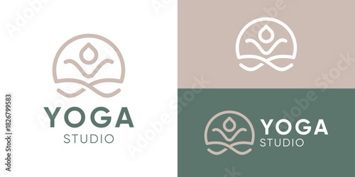 Creative simple yoga studio logo template. Zen and meditation person logo design vector illustration.