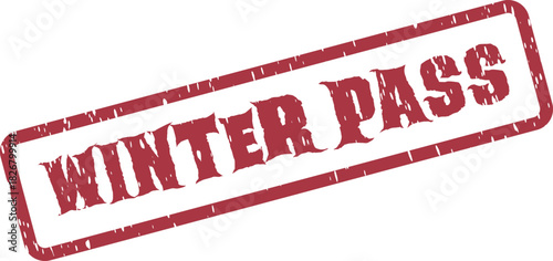 Red distressed rubber stamp with Winter Pass text for seasonal access and event entry