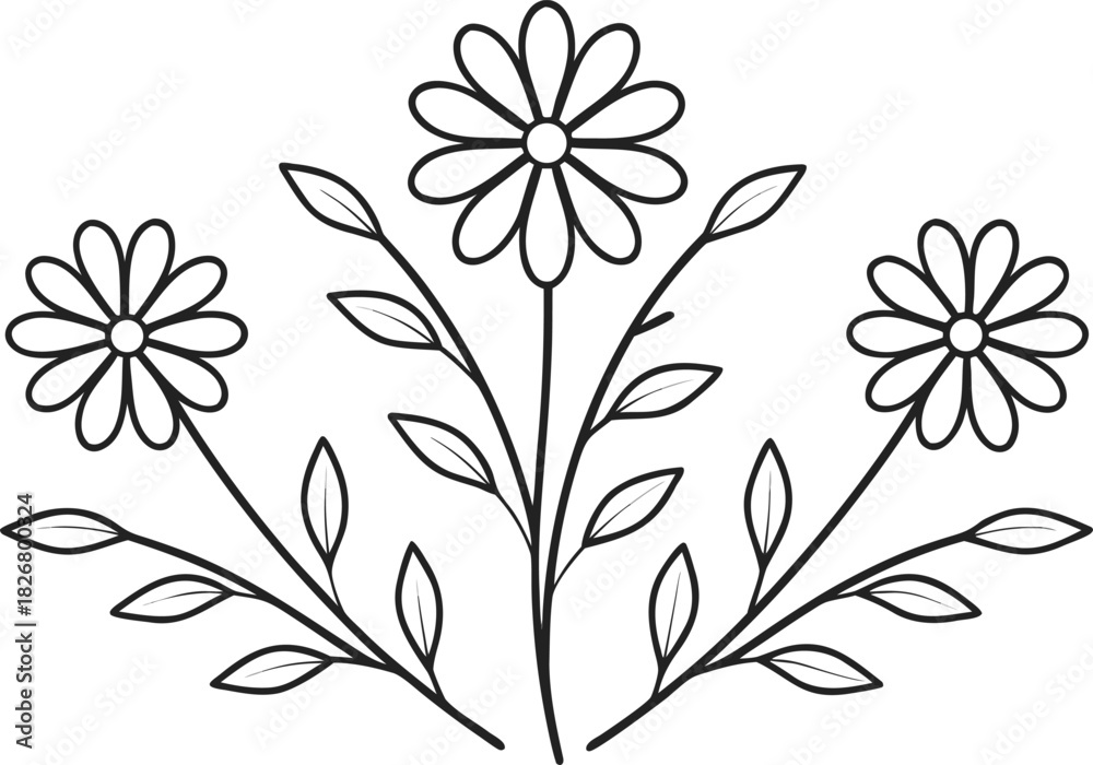 Fototapeta premium Wildflower Line Art Illustration. Botanical Wildflower Line Art. Minimal Wildflower Line Drawing. Elegant Wildflower Line Artwork. Wildflower Floral Line Design. Simple Wildflower Line Art