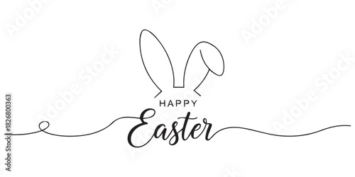 Easter text with rabbit ears line art Vector