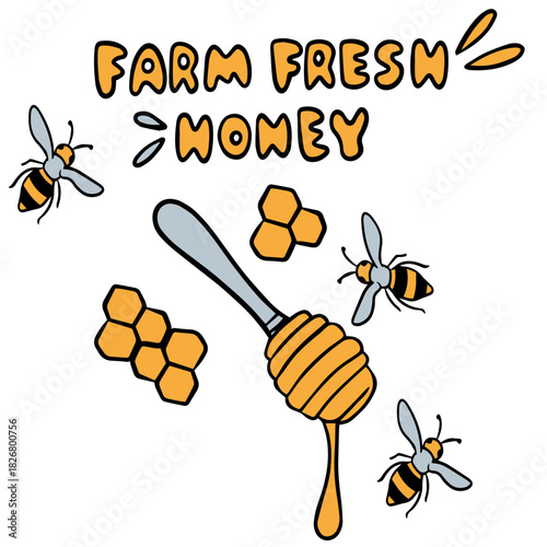 Natural Honey Logo with Bees