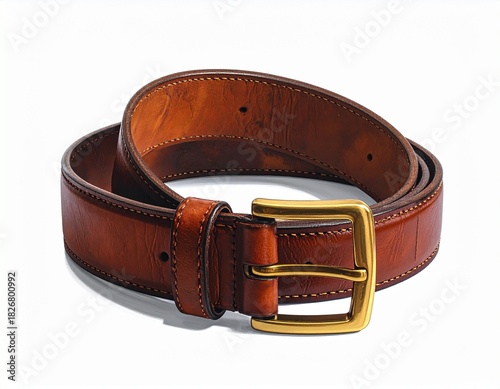 Coiled Brown Leather Belt with Gold Buckle – Elegant Accessory for Timeless Style