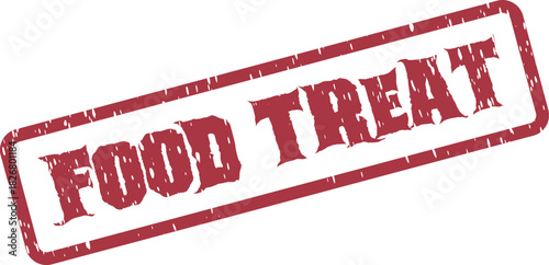 Playful red grunge stamp impression designating a delightful food treat or special edible offering