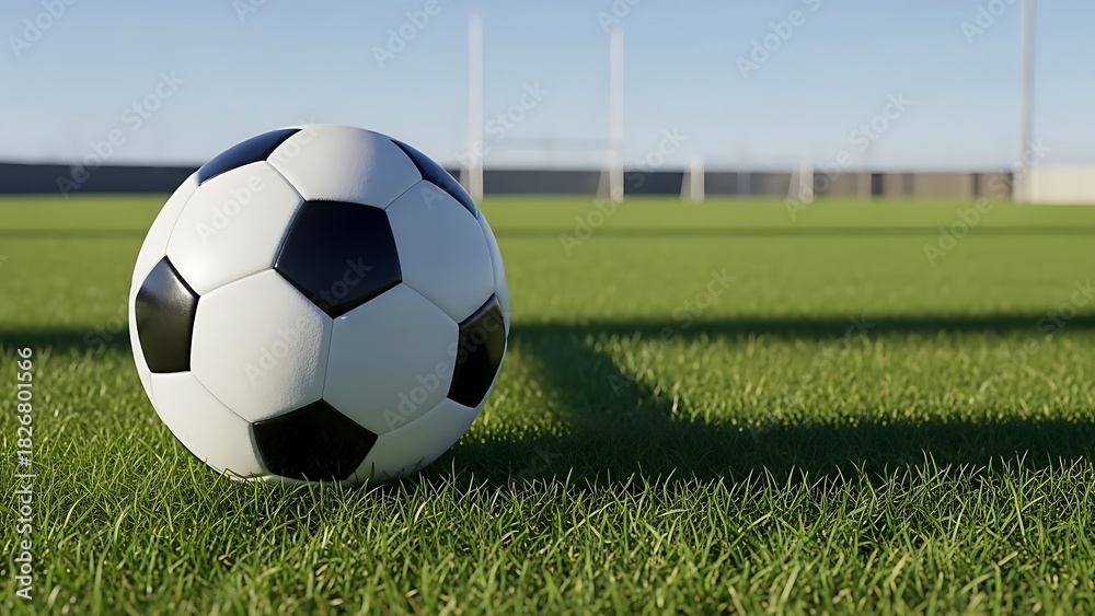 Fototapeta premium Soccer ball resting on green grass