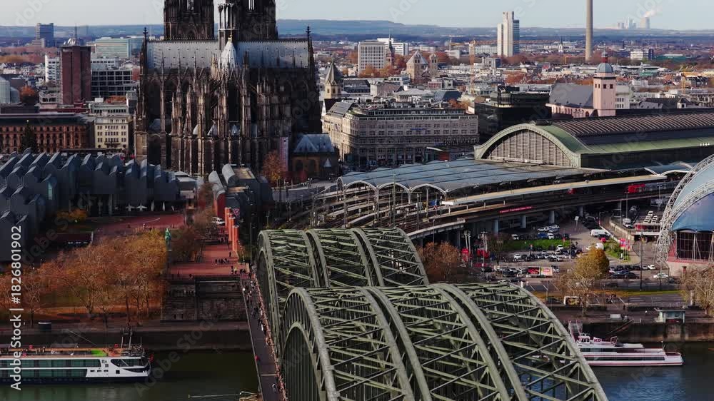 custom made wallpaper toronto digitalAerial perspective of Cologne's cityscape featuring famous Cathedral, Hohenzollern Bridge, and central train station by the Rhine river