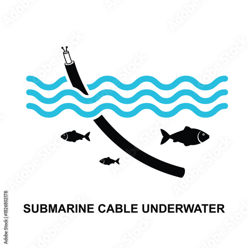 Submarine cable underwater icon isolated on background vector illustration. Non AI generate