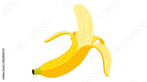 A ripe yellow banana partially peeled revealing its creamy white flesh.
