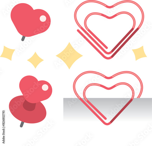 ハートと星のキラキラ文房具セット（丸ピン・押しピン・クリップ）