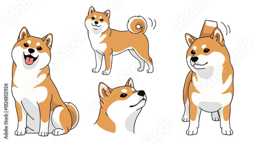 Adorable Shiba Inu dog character set in different poses and expressions.