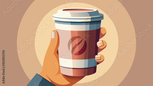 Minimalist paper coffee cup with a secure white lid, showcased in a hand against soft neutral lighting