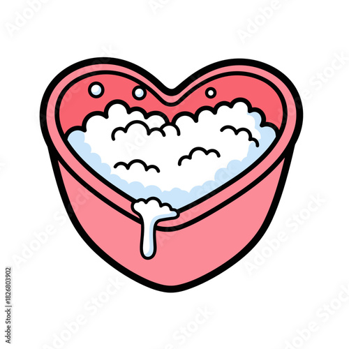 Heart-shaped bath with foam for self care relaxation  
