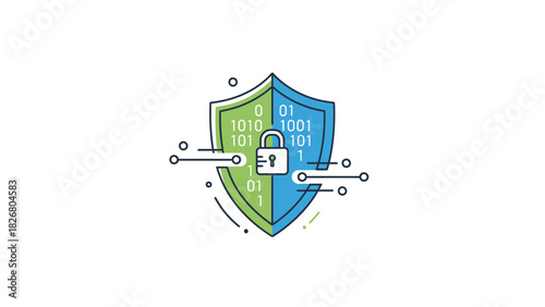 Digital Shield with Binary Code and Padlock for Data Protection.
