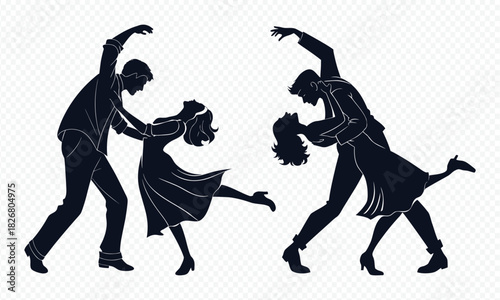 a passionate couple elegantly dancing a lively swing dance showcasing rhythmic movement and joyful connection silhouette high quality