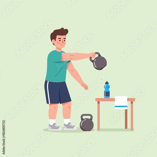A man exercising with a kettlebell in fitness training